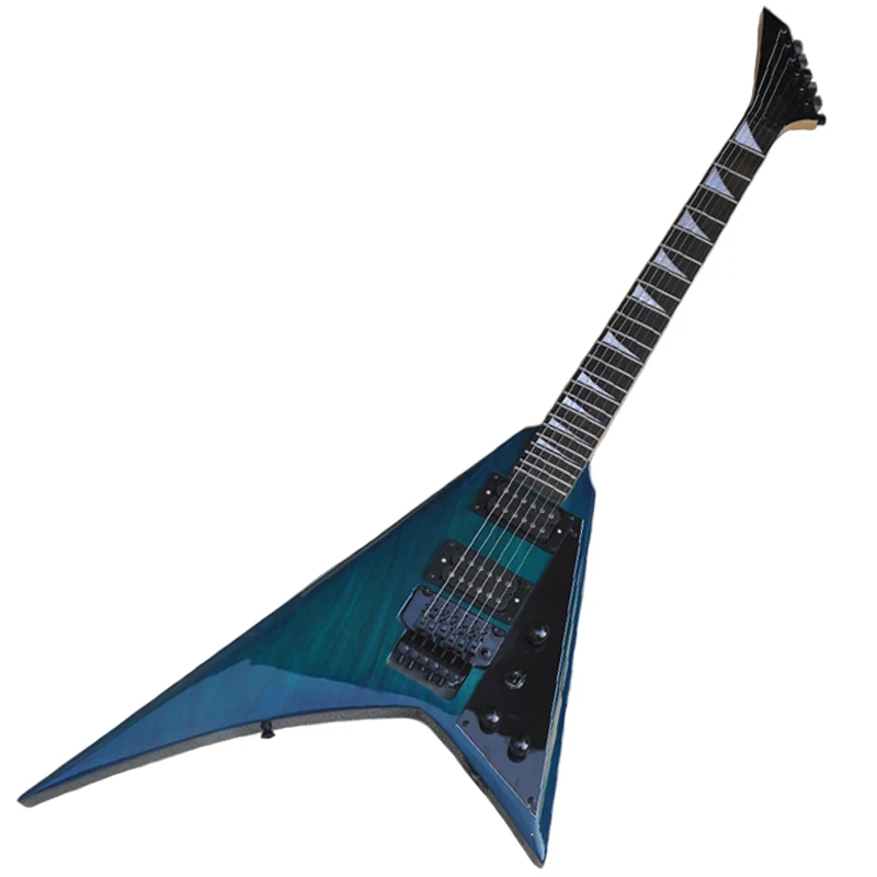 Shaped Dovetail Double Shake 24 Electric Guitar Blue Body Black Striped Rosewood OTGT-2002