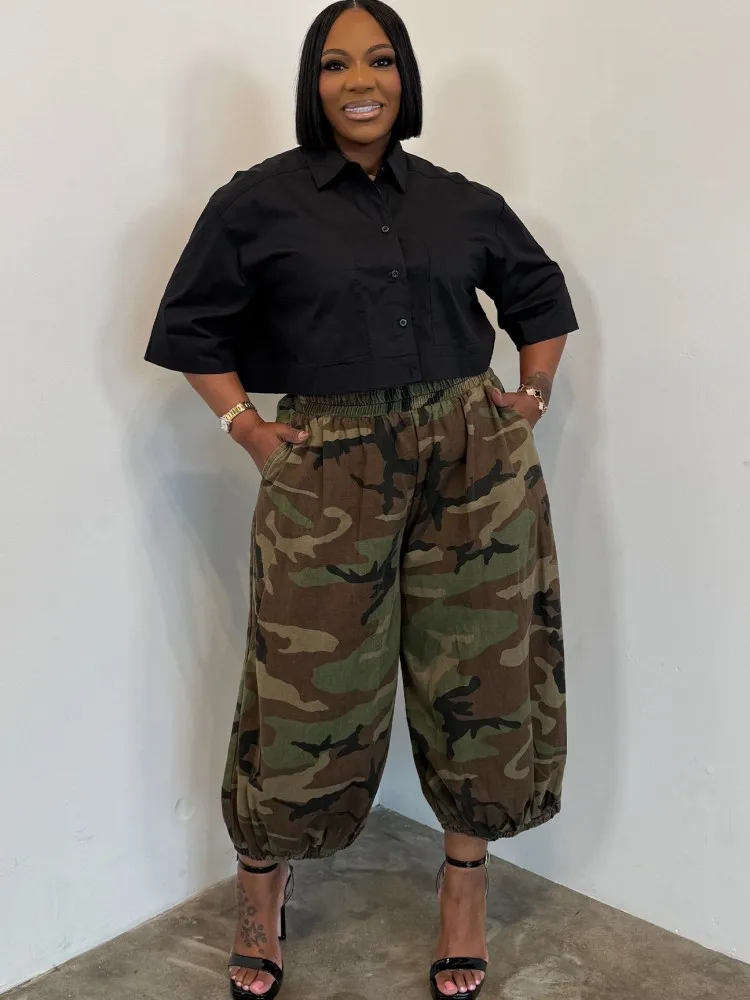 

XL-5XL Plus Size Camouflage Pants Women Elastic High Waist Pants Spring Autumn Fashion Print Big Size 3XL Oversize Trouser