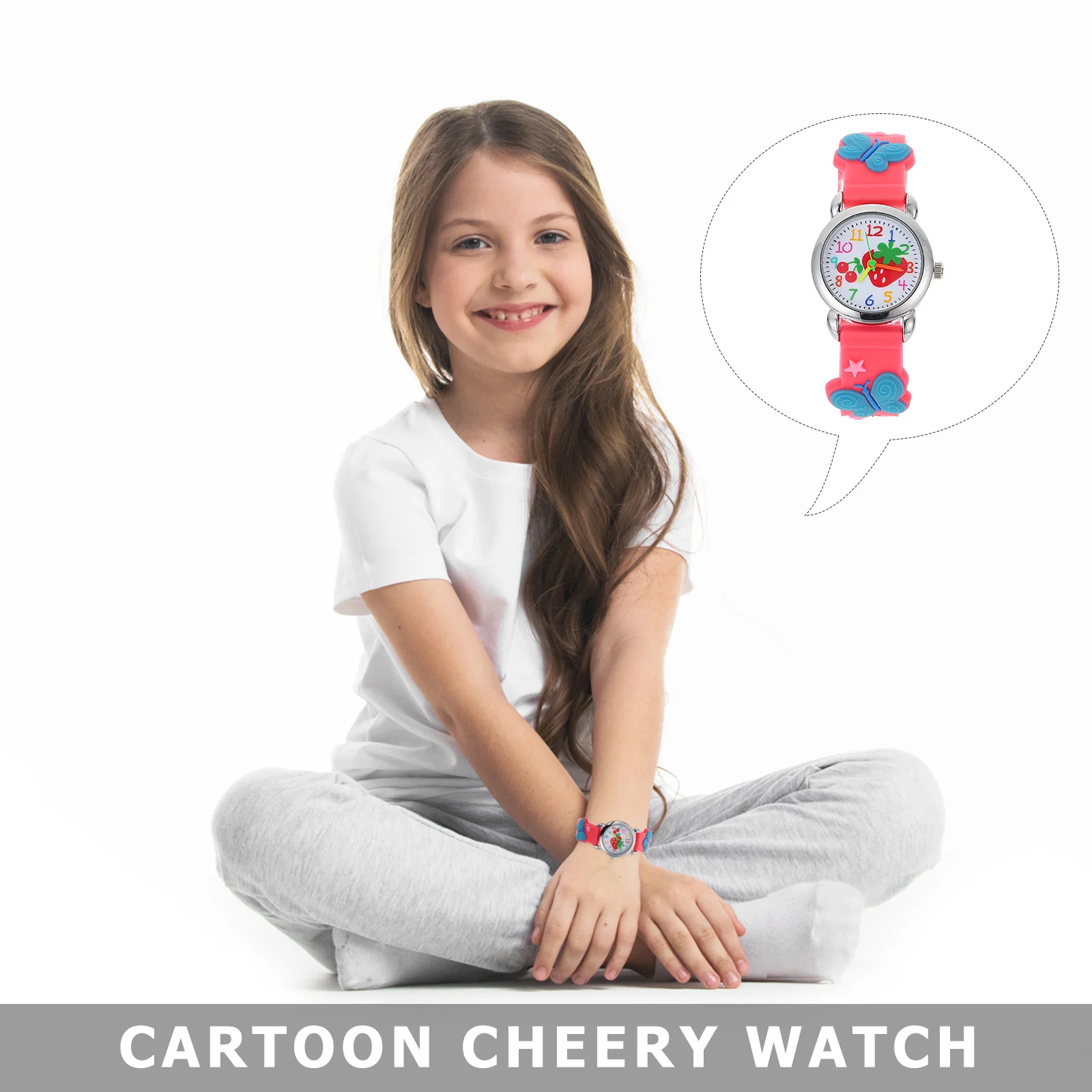 1 قطعة ساعة إلكترونية لساعة يد سيليكون كرتونية ثلاثية الأبعاد نمط فاكهة لامعة مقاومة للماء ساعة متينة