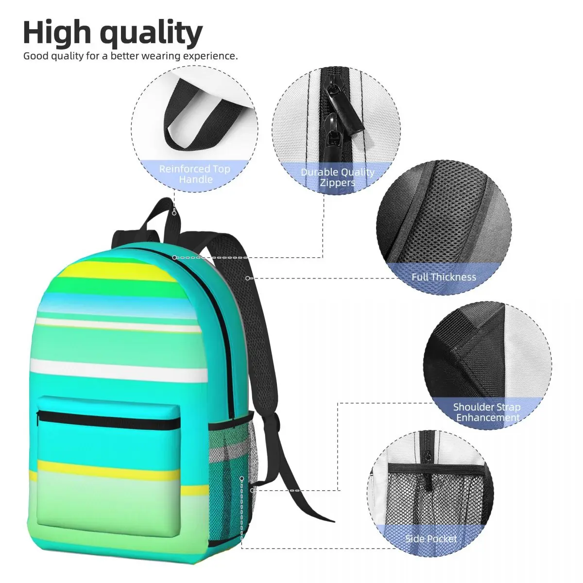 Blue Green Blue Green Color Palette Backpack Daypack Large Capacity Boys Girls BookBag School Bag Shoulder Bags for Men Women