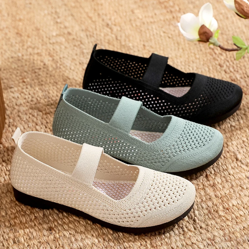 

Весенне-летние женские тканевые туфли-слипоны с плоской подошвой, нескользящие, удобные, из трикотажа, мягкие, комфортные, в пекинском стиле