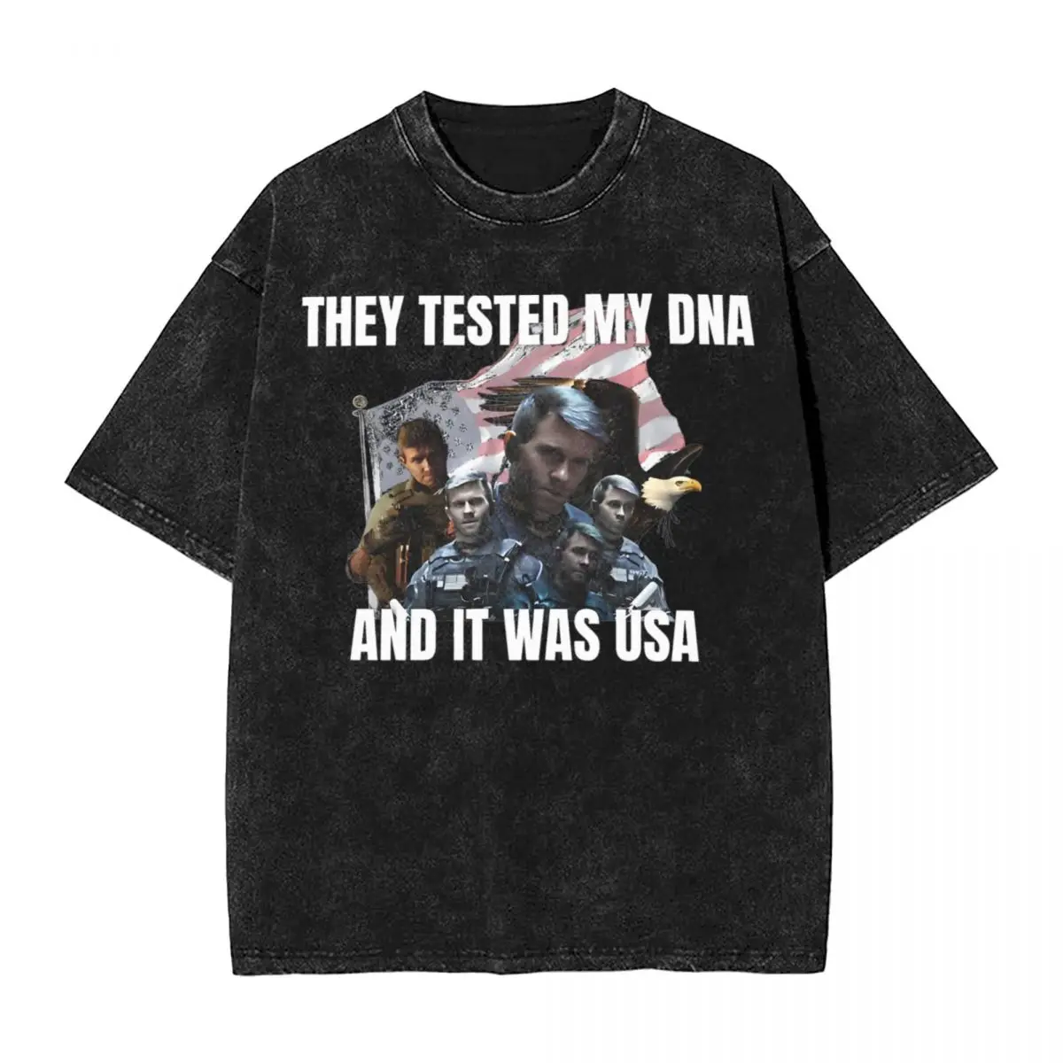 Washed T Shirt Call Of Dutys My DNA Is USA Phillip Graves Hip Hop T-Shirts Game Streetwear Cotton Summer Tops Tees Men Women