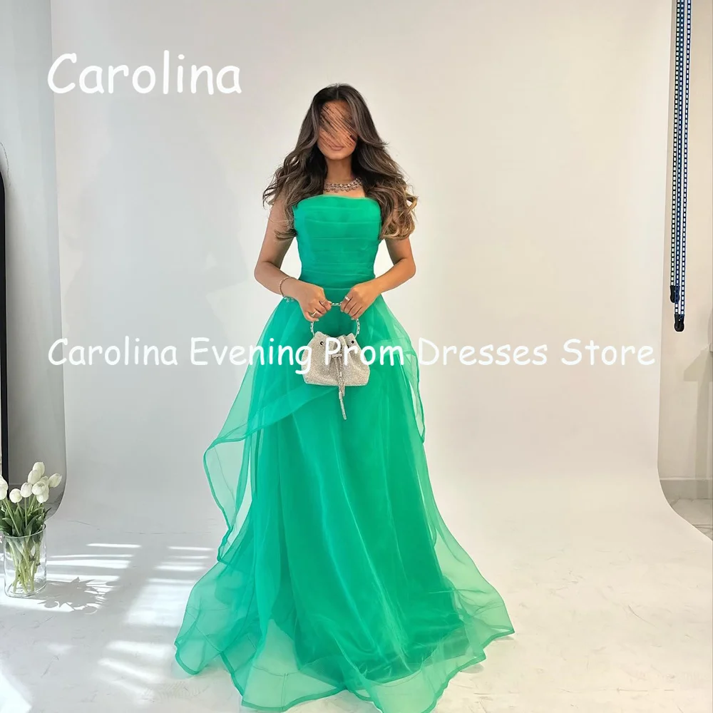 

Carolina Tulle A-line Strapless Ruffle Arab Prom Gown Floor Length Saudi Evening Formal Elegant Party Dress for Women 2023