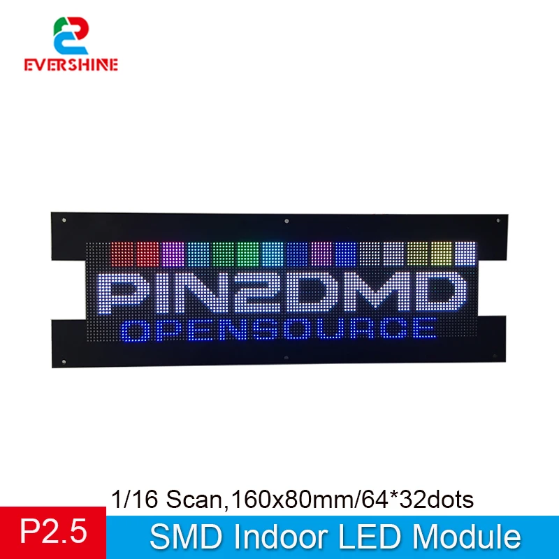 2pcs/lot P2.5 RGB Full Color SMD2121 64x32 Pixels 1/16 Scan LED Module for PIN2DMD Game Console 128*32dots Matrix Panel