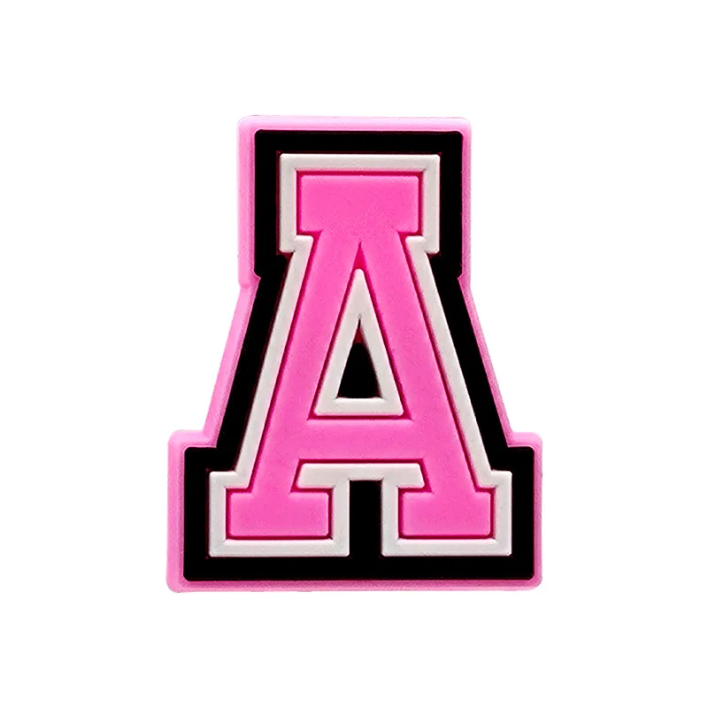 1/26pcs PVC Pink Alphabet Letters Shoe Charms for DIY Bold-colored Typography Shoe Accessories Varsity-style Font Fits All Clogs