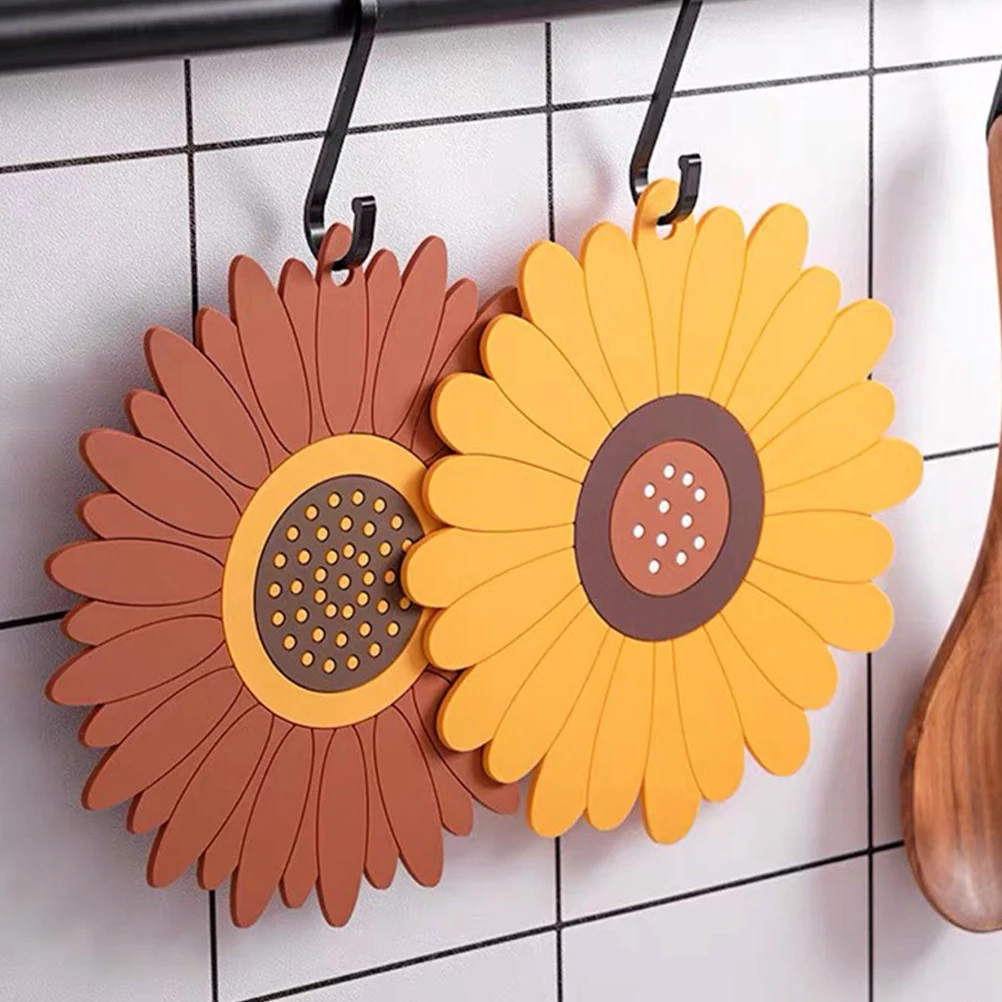 2Pcs Sunflower Pattern PVC Coaster Heat Insulation Anti-Skid Cup Mat Non-Slip Dining Table Protector Reusable Household