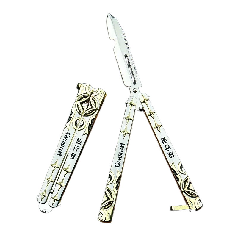 New Animation Game Genshin Impact Butterfly Knife Toy Unsharped Metal Weapon Wolf\'s Last Road Stick Cyno Weapon Model Gift