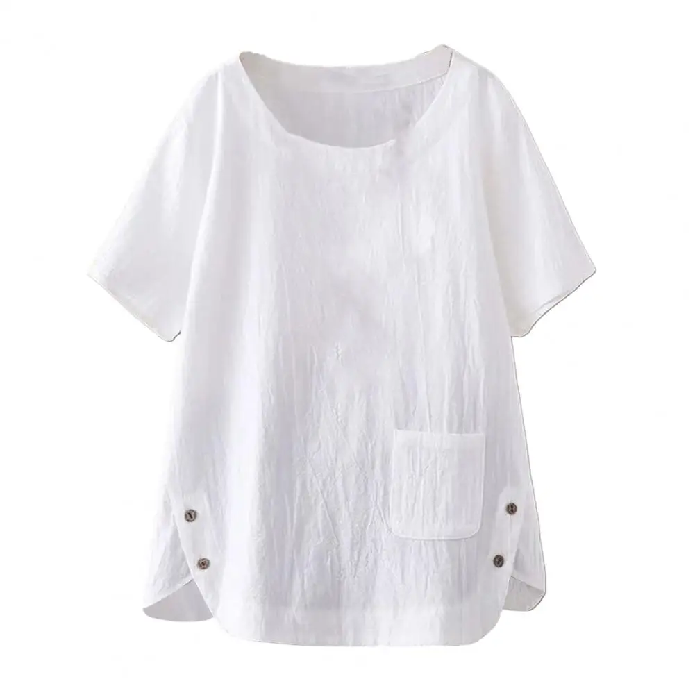 Summer pure cotton top casual simple literary solid color loose short-sleeved T-shirt for women