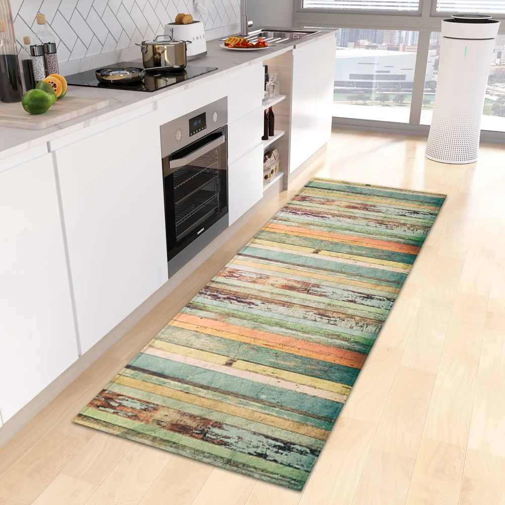 Wood Grain Kitchen Rug Bedroom Entrance Doormat Anti-Slip Living Room Floor Decor Carpet Home Bath Hallway Foot Mat Custom Made