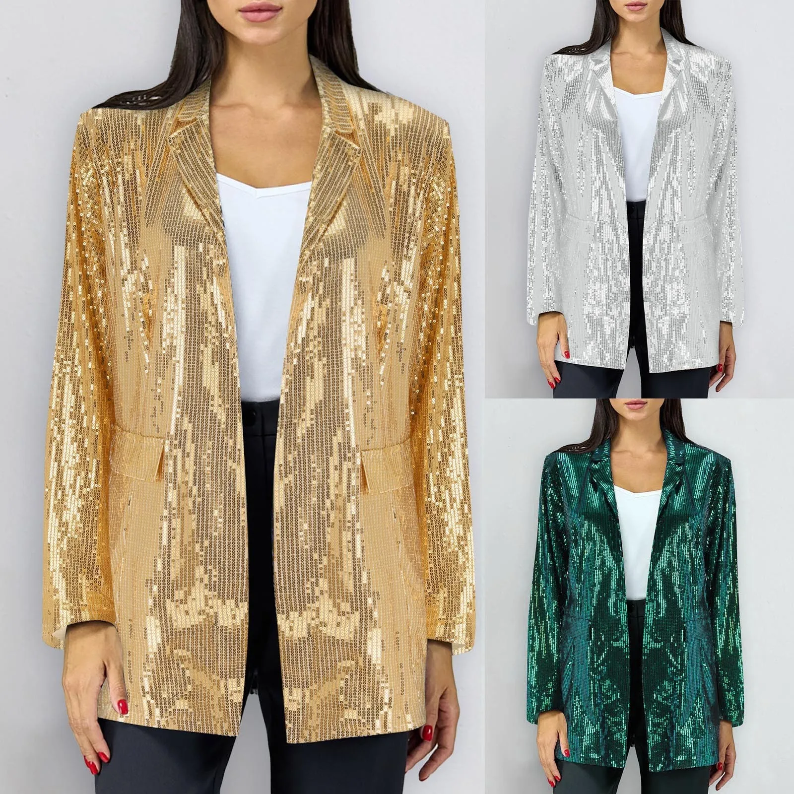 New Sequin Blazer Coat Women Fashion Gold Sliver Green Carnival Party Jacket Woman Popular Glitter Singer Dancer Club Wear