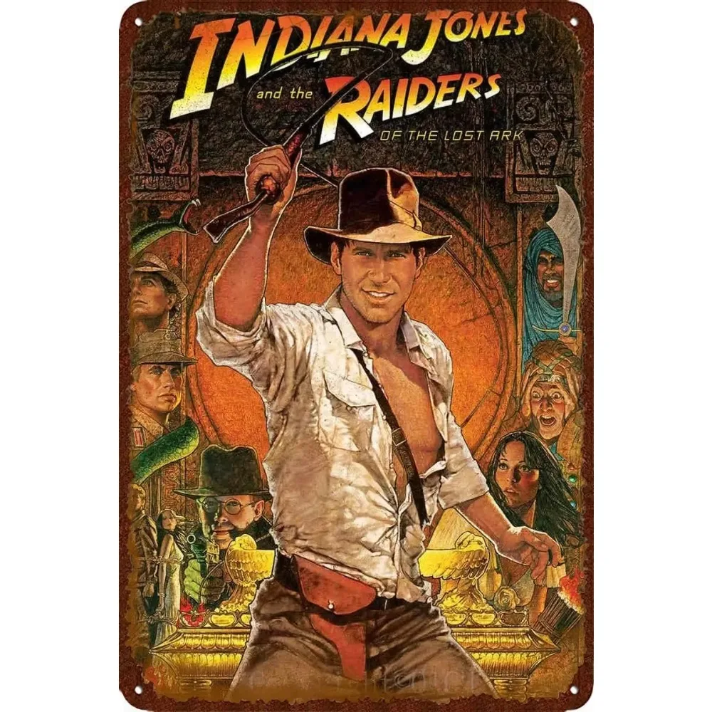 Indiana Jones and the Raiders of The Lost Ark Movie Film Retro Metal Tin Sign, Vintage Art Poster Decoration, Wall 16x12inch