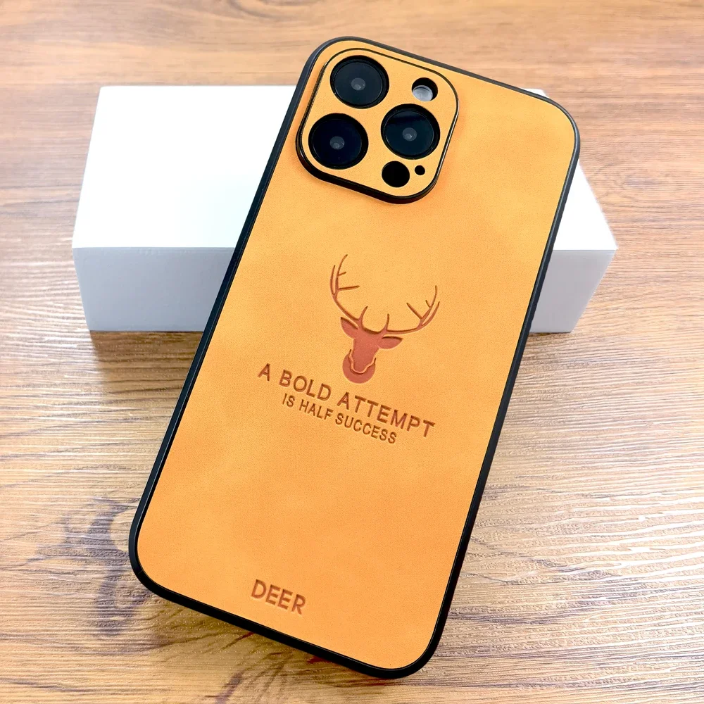 Luxury Leather Deer Case For iPhone 16 15 14 13 12 11 Pro Max 16Pro 15Pro 14Pro 13Pro iPhone15 iPhone14 For Magsafe Charge Cover