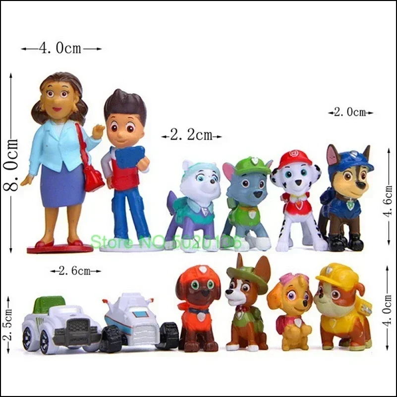 12pcs Paw Patrol Patrulla Canina Anime Action Figures Puppy Patrol Mini Dolls Patroling Canine 4-10cm Toys for Children