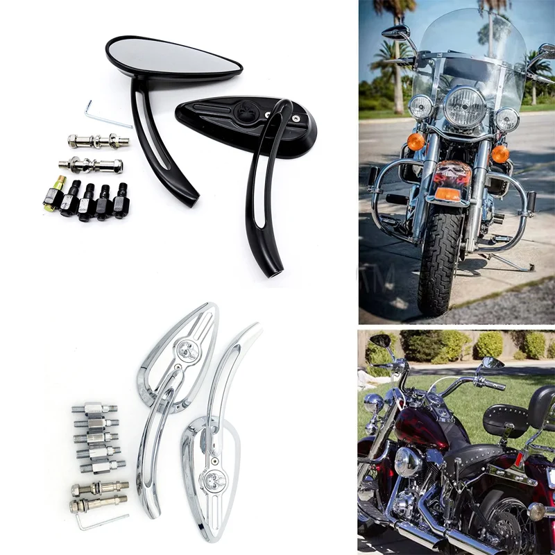 

Зеркала заднего вида для мотоцикла, боковые зеркала заднего вида с черепом и каплевидной подсветкой для Harley Street Glide Special Sportster 1200 883