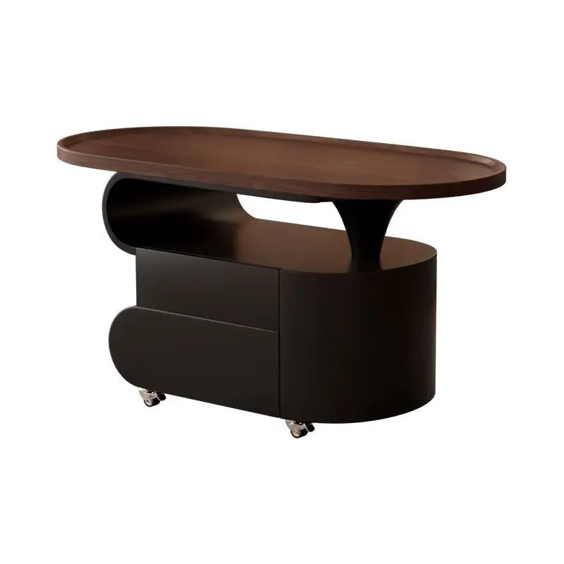 New cream oval simple household light luxury modern mobile small apartment rock slab advanced coffee table living room