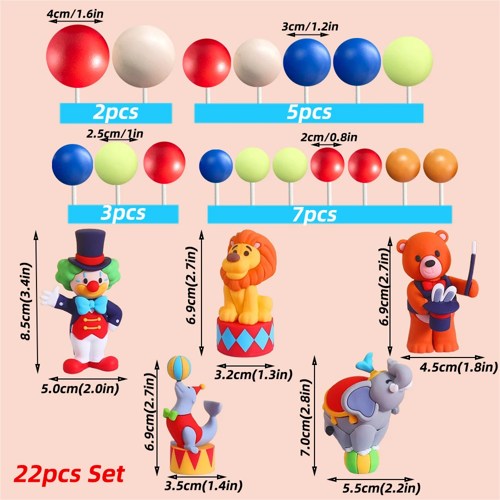 Zirkus-Themen-Party Tortendekoration Clown Akrobatische Löwen Elefanten Seelöwen Zauberer Bären für Kinder 1. Geburtstag Kuchen-Deko Requisiten – Detail 5