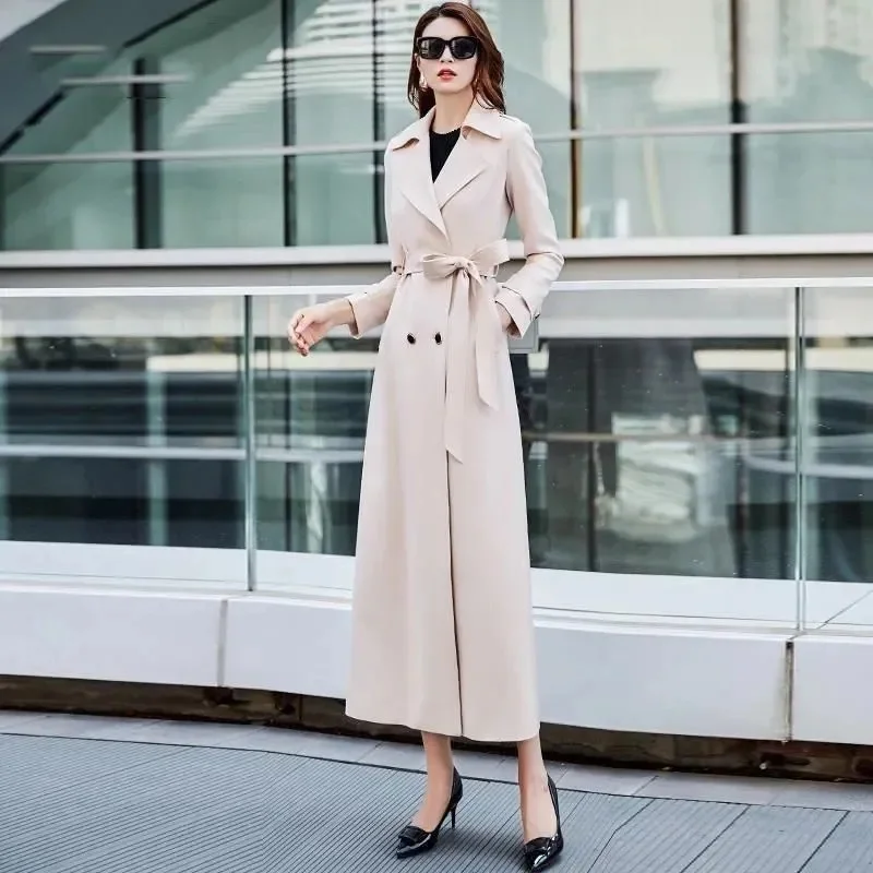 Autumn Coat 2024 Popular Beige Temperament OL Slim Fit Slimming Long Over The Knee Women\'s High-End Fashion Trench Coat Beige
