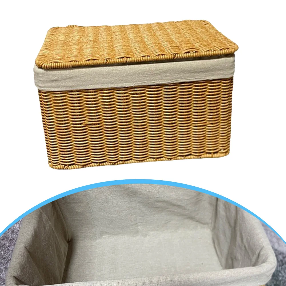 1pc Storage Basket Hand Woven Rattan With Cover For Home Clothing Toys Books Storage Basket Household PP Storage Basket