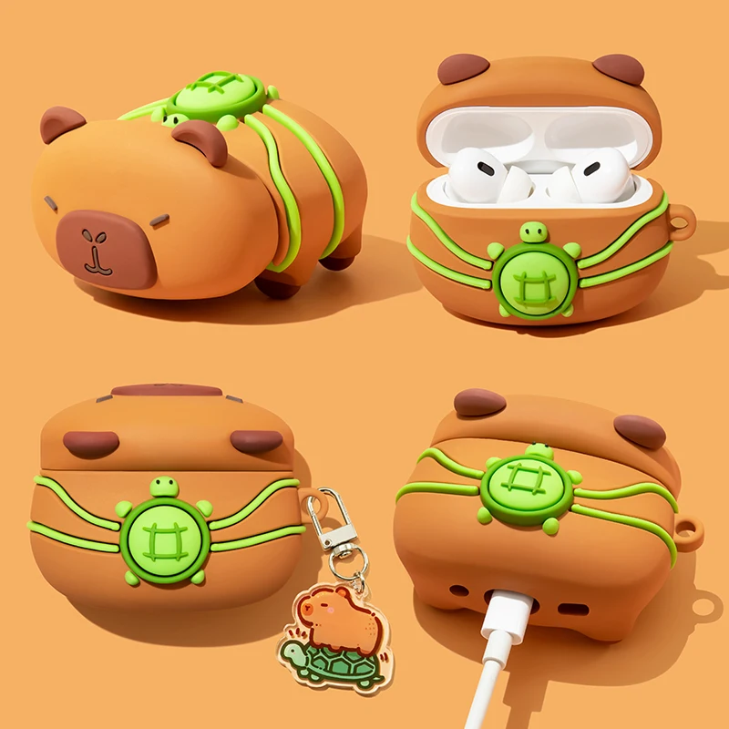 

Capybara Case for Apple Airpods 4 3 2 1 Gen Protective Cover for AirPods Pro 2nd 1st Generation Pro2 Cute Lovely Turtle Backpack