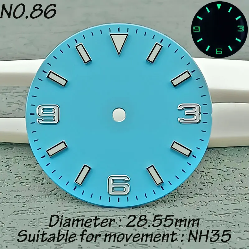 Jam tangan Dial NH35 NH36 28.5mm Aksesori wajah C3 Super bercahaya Dial kustomisasi Logo DIY jendela tanpa tanggal