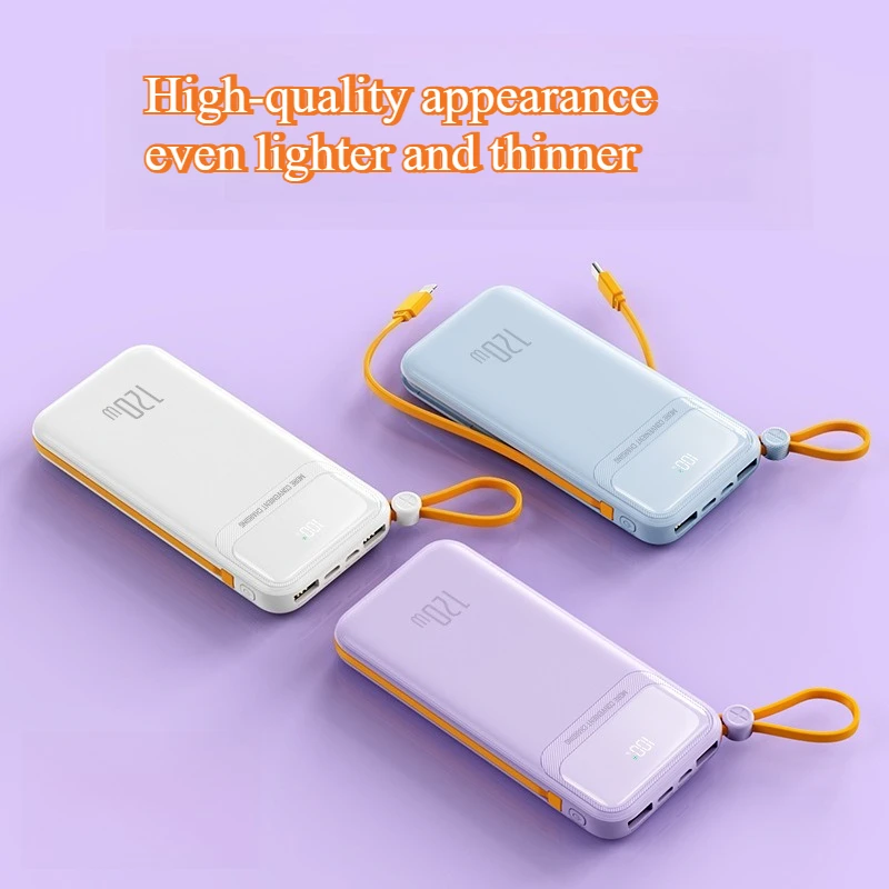 120W Super Fast Charging Power Bank with Built-in Cable Lightweight and Mini 20000mAh Portable Power Bank