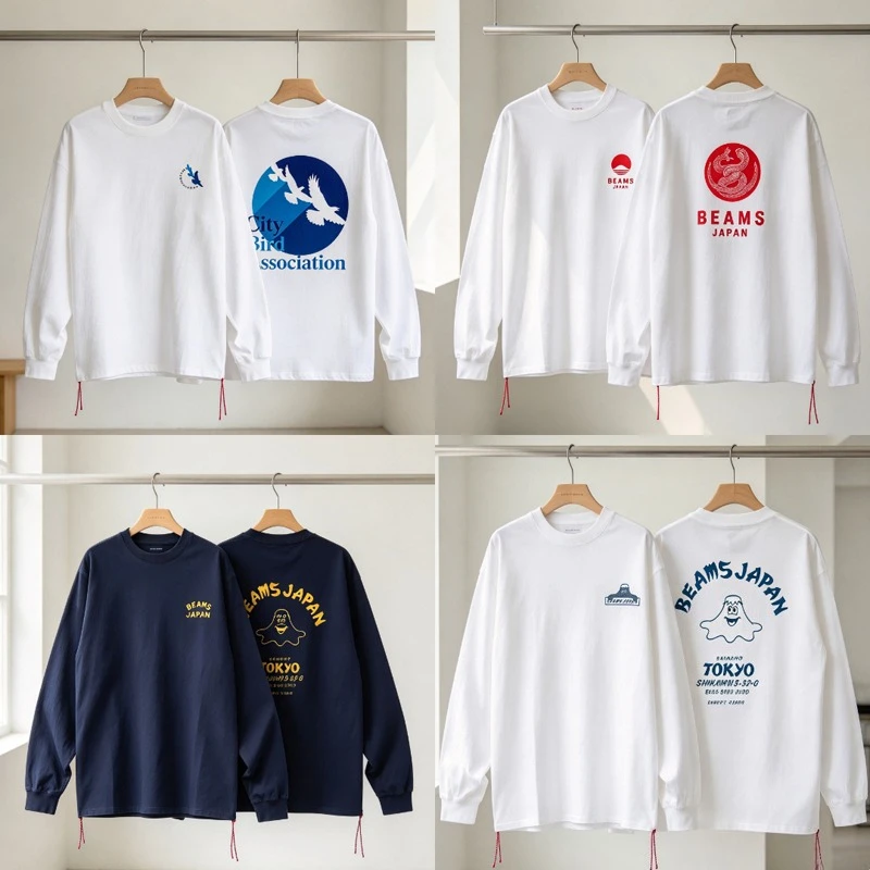 Classic Trendy Beams Long Sleeves Tee Spring/Summer Loose High-quality Daily Little Red Rope Series T-shirt