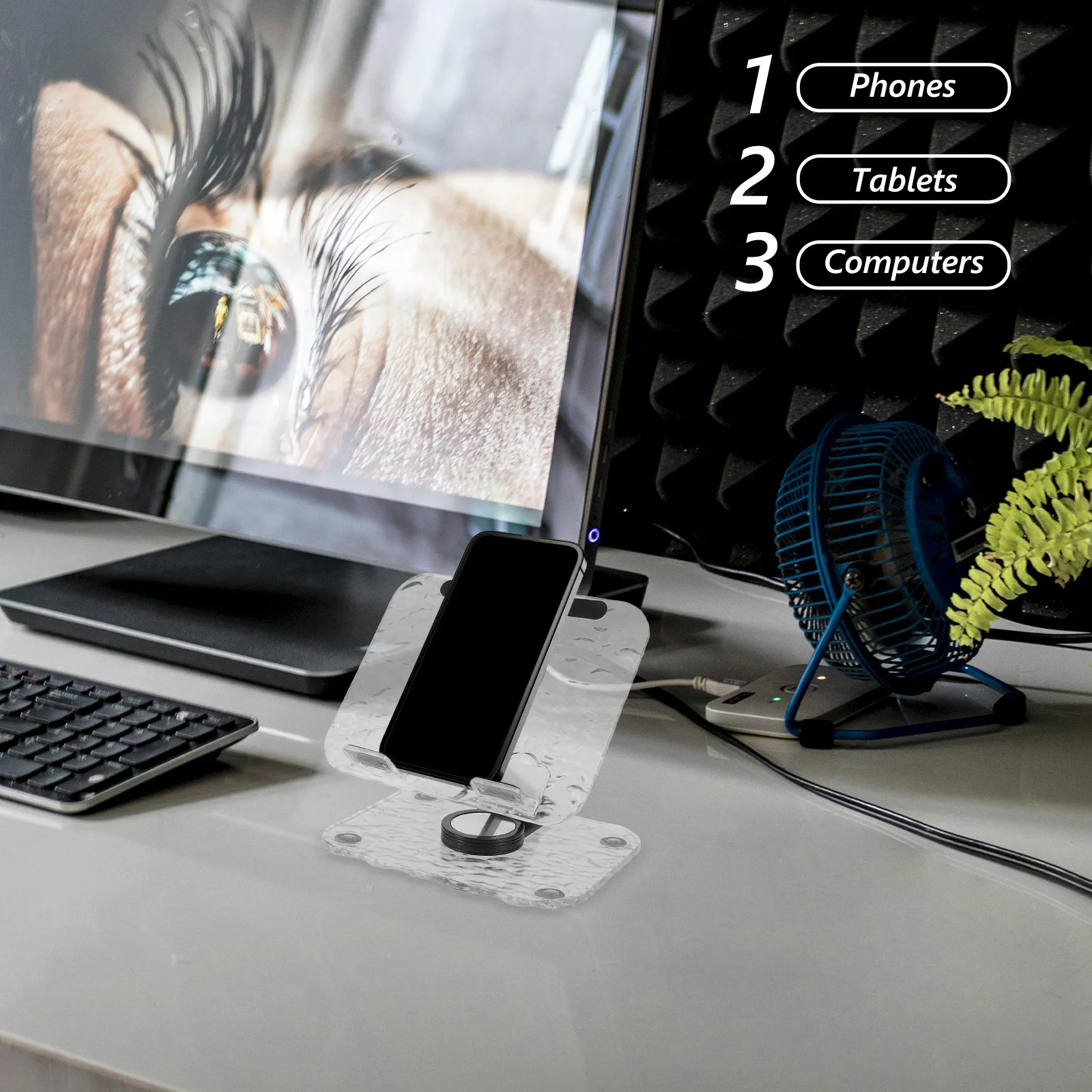 

Acrylic Rotating Tablet Phone Stand Foldable Adjustable Desk Holder Stable Base Portable 360 Degree Swivel Mobile Computer Stand