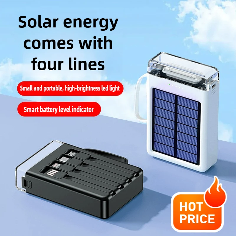 

10000mAh Solar Portable Charger with LED Light and Built-in Cable Power Bank