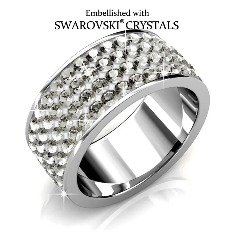 Daisini Timeless Ring with Swarovski Crystals 4 Rows White Stone Jewelry Quality Stainless Steel with 18K White Gold Plated