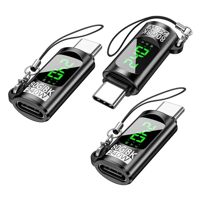 ALIM-USB-C Power Meter Tester Adapter 240W, 3-Pack Includes LED Digital Display& 80 Gbps Data Transfer