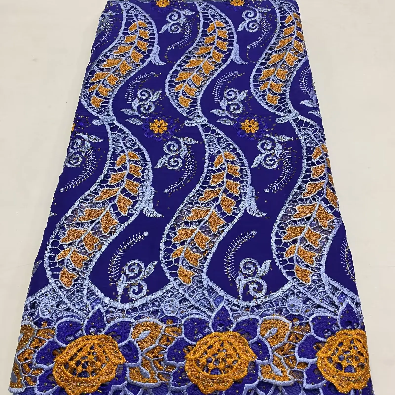 

Swiss Voile Lace Fabric Cotton African Lace 2024 High Quality Swiss Lace Blue Hollowed out For Women Dress 5 Yards