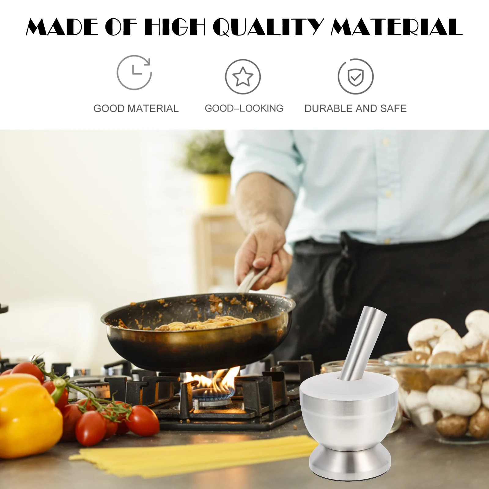 

1 set Stainless Steel Garlic Press Crusher Pestle Muddler Bowl Masher For Kitchen Spices Chili Coffee Food