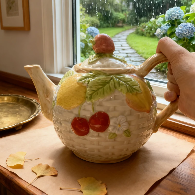 

Household High-appearation-level Relief Hand-painted Ceramic Tableware, Office Cold Boiled Water and Herbal Tea Kettle