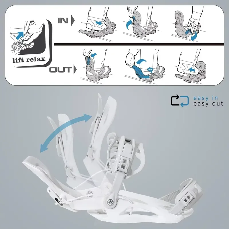 Rear Step in Style Snowboard Bindings Lightweight Adjustable Nylon Advanced All-Mountain for Men Women Easy In/Out