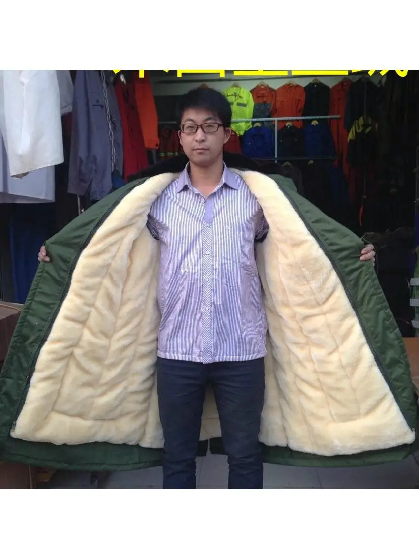 

Thiened Cotton Military Coat Men's Winter Warm Workwear Protective Cold Proof Long Stripe Patterned Special Wide Fit Coat