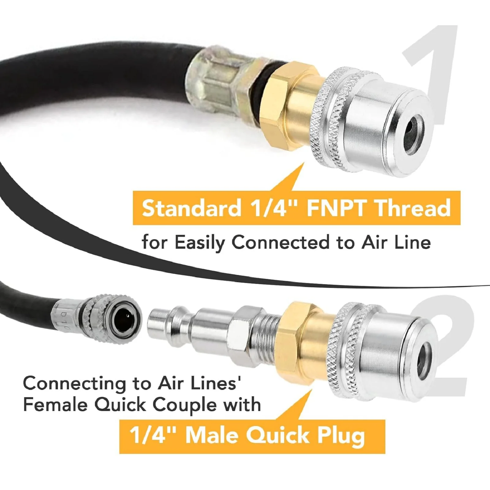 2Pcs Closed Flow Brass Straight Tire Lock on Air Chuck 1/4FNPT Standard Male Quick Plug for Tire Inflator Gauge & Air Compressor