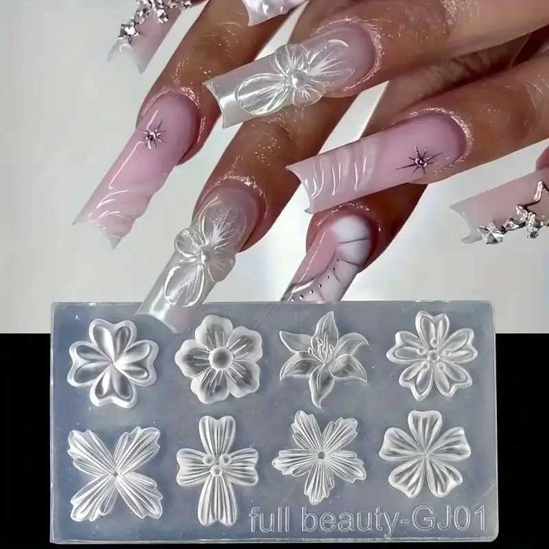 

‘2Pcs 3d Flower Silicone Nail Mold Lily Five-Petal Flower Nail Transparent Mold Diy Nail Art Decoration Manicure Design Tools