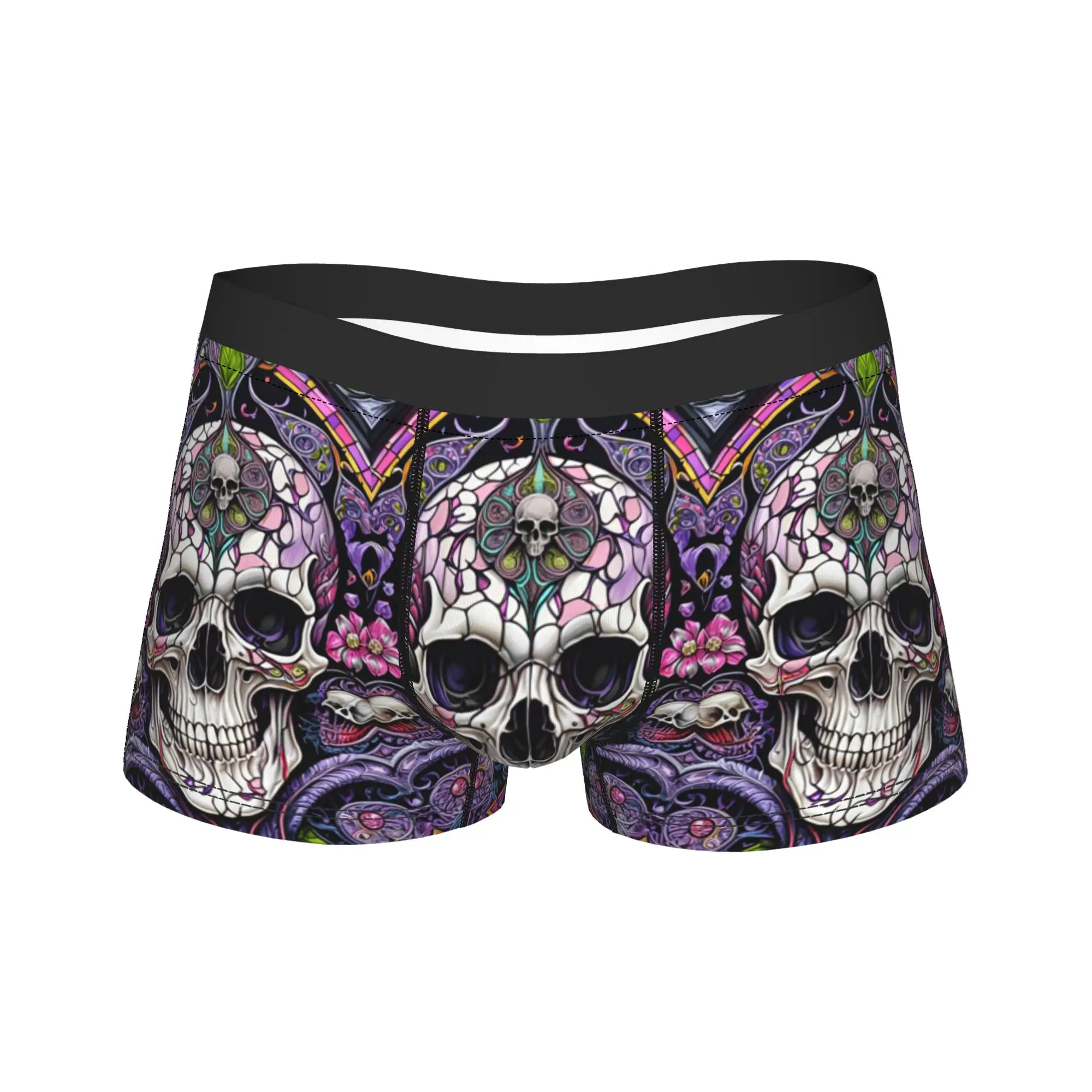 Vintage Sugar Skull Underwear  Male Panties Custom DIY Funny Boxershorts Trenky Boxer Brief Plus Size 2XL