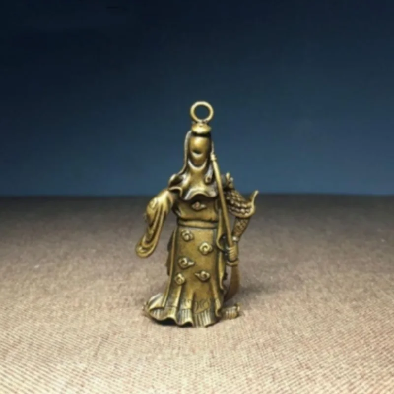 Antique Pure Copper Guan Gong Figurine Keychain - Martial God of Wealth Car Key Bag Accessory and Oriental Art Collectible Gift
