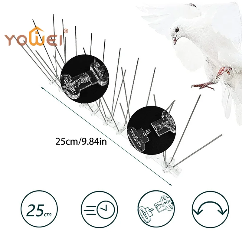 Latest Stainless Steel Pigeon Spikes And Bird Repeller Deterrent 25cm Balcony Anti-bird Repellent Thorn Nail Kit Pest Control