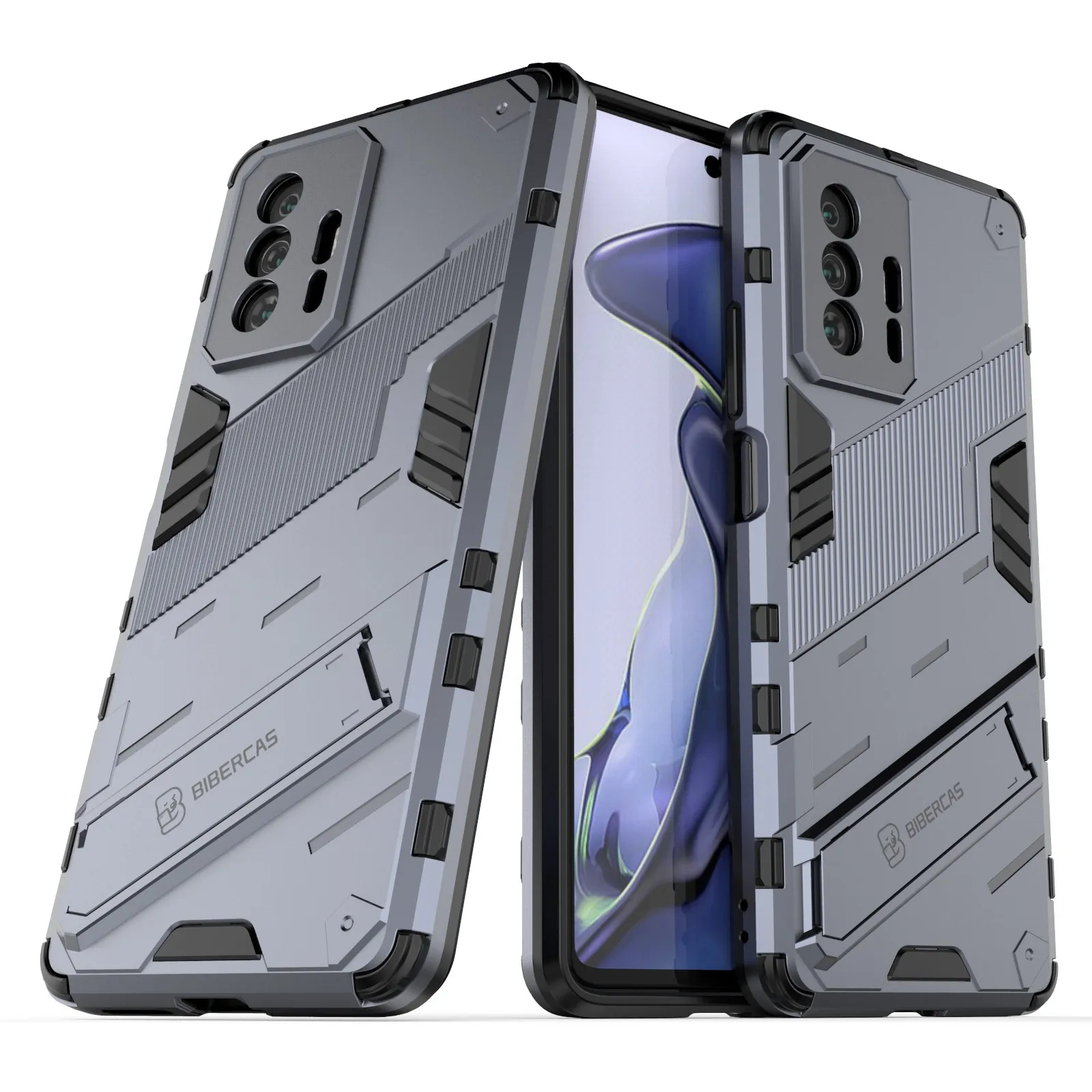 

Kickstand Dual Layer Hard PC Soft TPU Rugged Protective Phone Case for Xiaomi 11T / 11T Pro - Grey