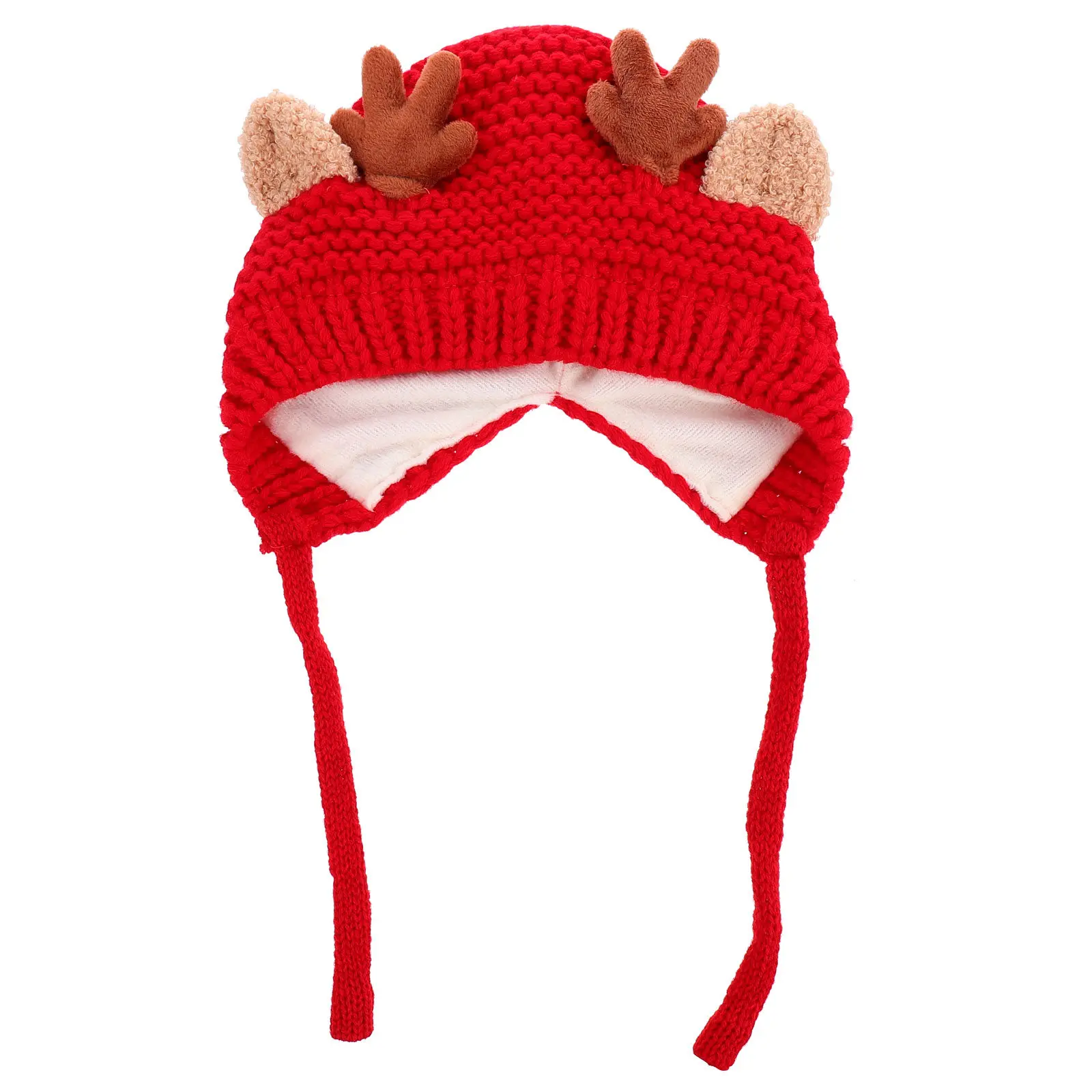 

1Pcs Winter Baby Hat Knitted Antler Style Warm Hat for Girls Boys Cotton-Stuffed 3D Antlers Wide Brim Cold Protection Lacing