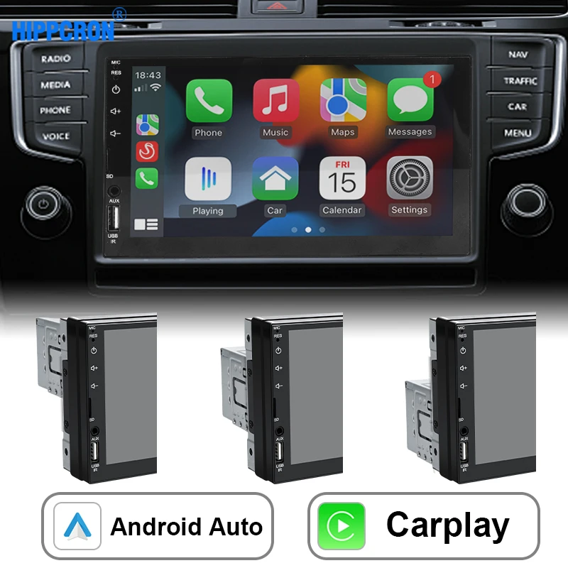 

Car Radio HD Multimedia Player Smart Car Systems Navigation Rear View Camera BT AUX SWC USB AUX TF 1 Din CarPlay Android Auto 7