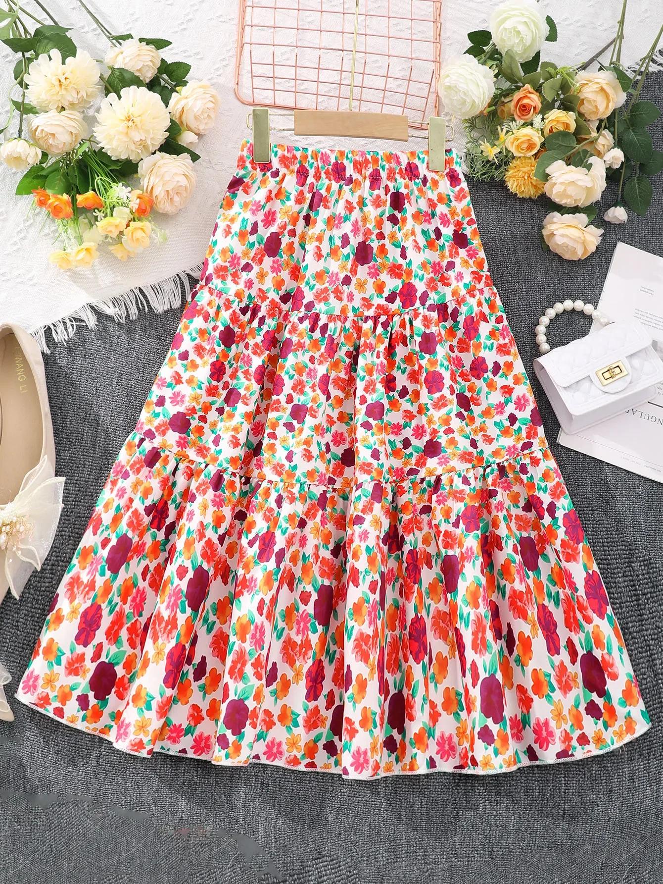 Girls Clothes Summer Kids Girls Skirt Gauze Solid Color Youth Beautiful Fashion Children Skirt Casual Elegant Girls Clothing