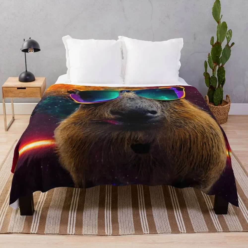 Ok I Pull Up Capybara With Sunglasses Throw Blanket Shaggy Sofas Plaid on the sofa Thermal Sofa Blankets