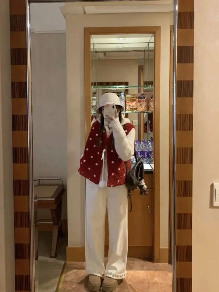 Japanse Leuke Polka Dot Gedrukt Corduroy Broek Vrouwen 2025, Nieuwe Schimmel Rechte Veelzijdige Broek Y2k Streetwear