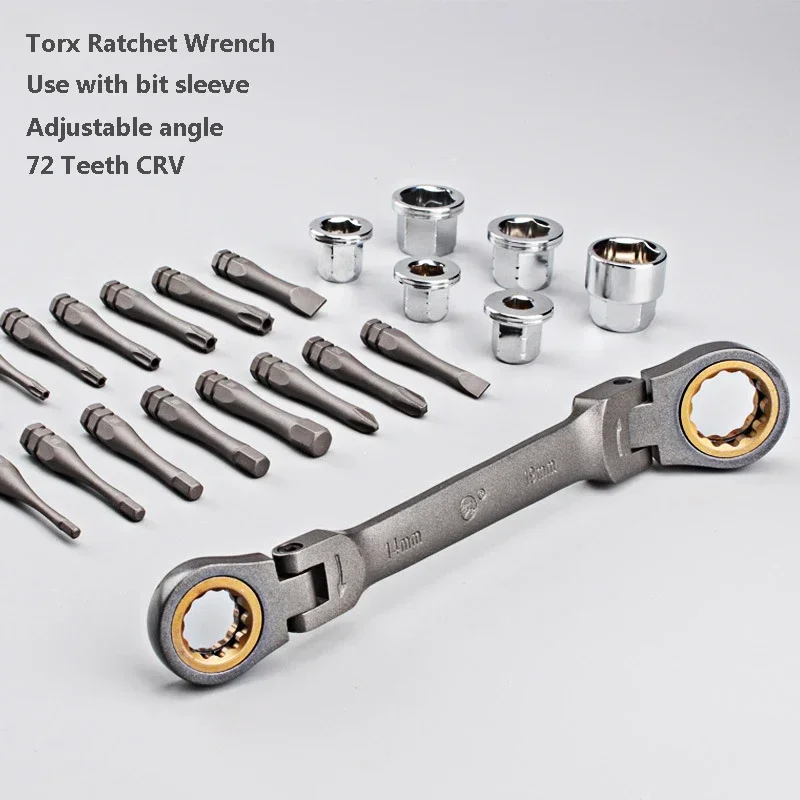 Torx 72 Teeth Ratchet Wrench 180 Degree Adjustable Wrench Screwdriver Set Phillips Hexagon Torx Socket Household Repair Tool