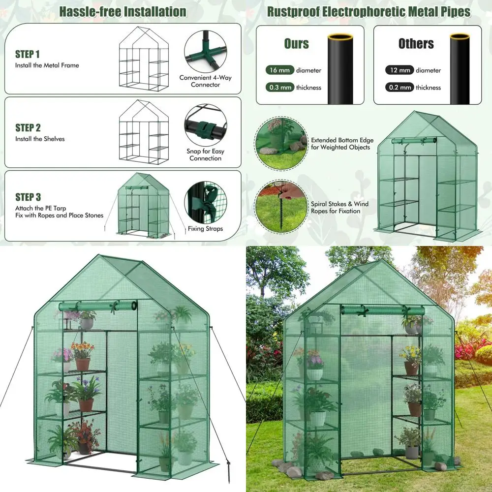 

Portable 4-Tier Greenhouse with 8 Shelves for Indoor/Outdoor Plant and Herb Growing