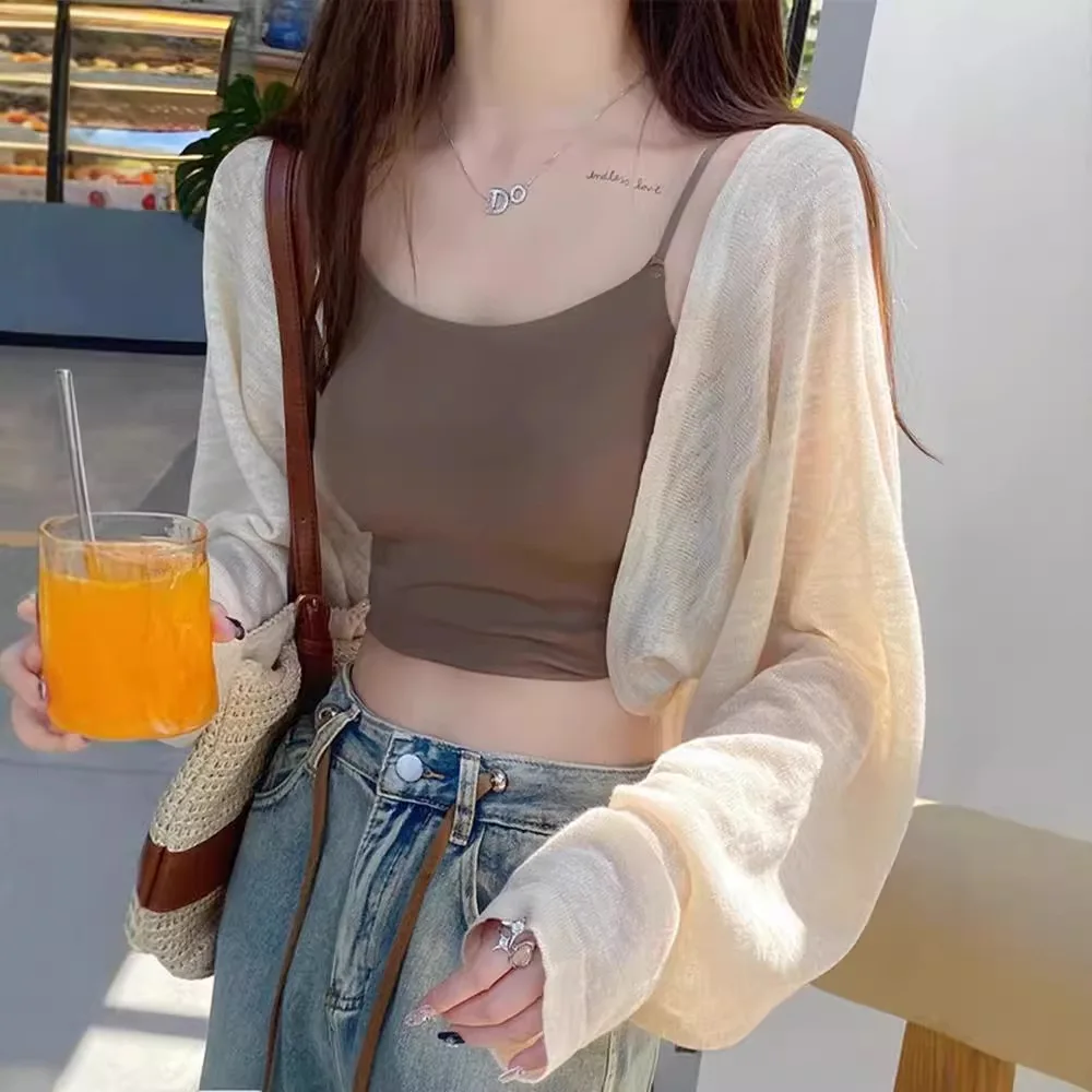 Cardigan in seta di ghiaccio da donna 2025 giacca sottile con protezione solare scialle coprire estate in chiffon da donna con gonna a bretella