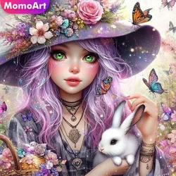 Momoart Girl Diamond Painting Portrait Cartoon Full Square Round Diamond Mosaic Rabbit Embroidery Kid Handcraft